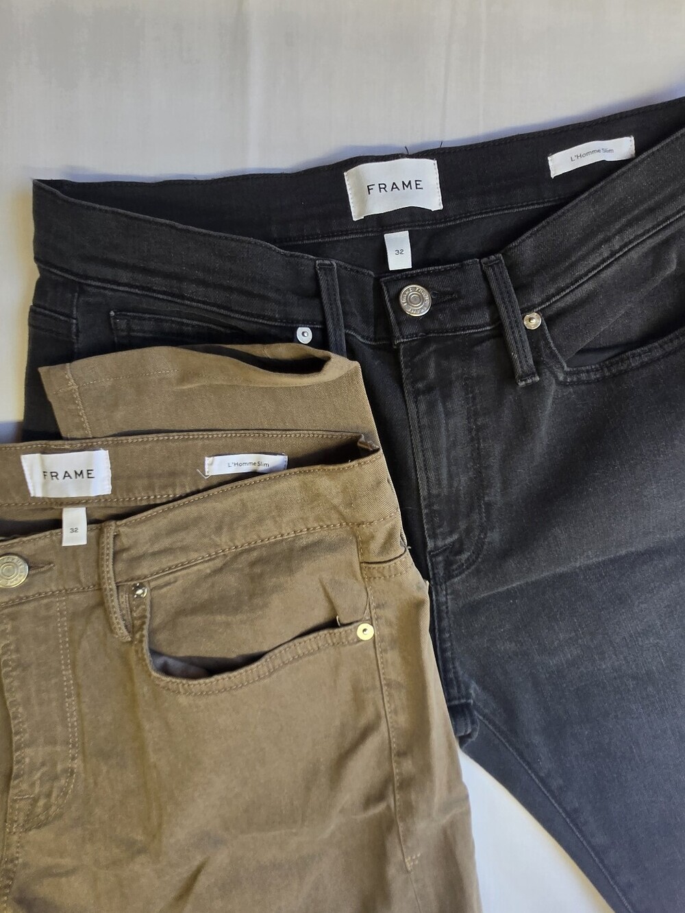 Frame Mens Denim Slim Straight Chinos in Brown and Black-size 32 Set Of 2 - Picture 2 of 11